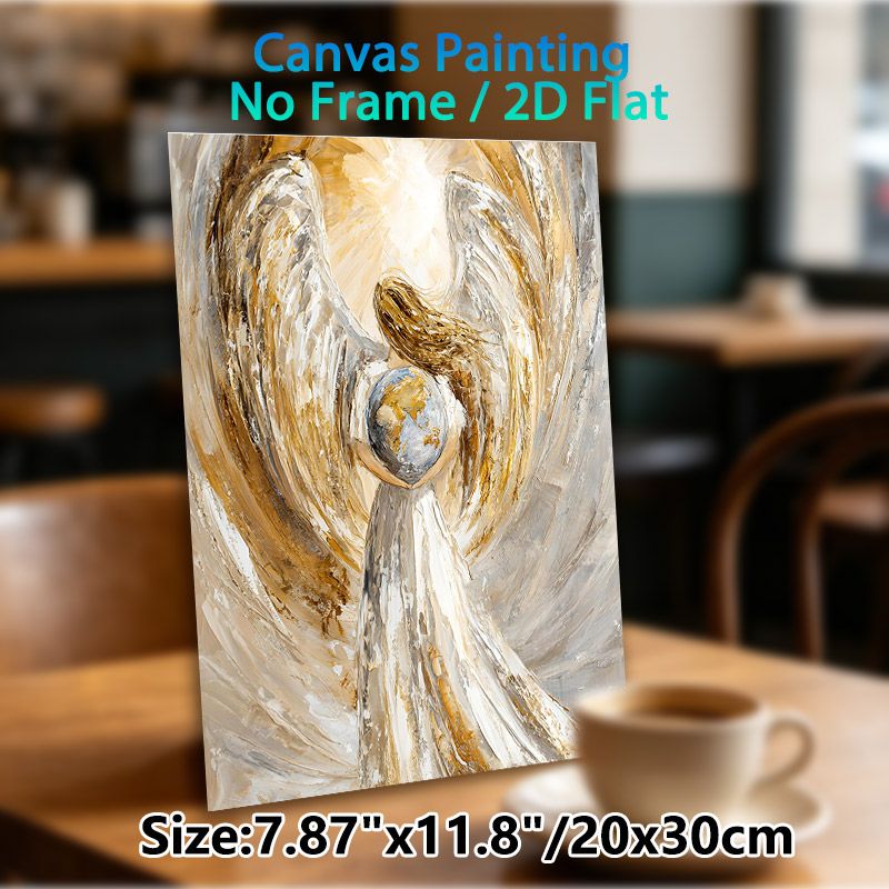 Angel Holding Earth Painting Poster, Textured Palette Knife Style Poster, Serene Warm-toned Spiritual Artwork, Suitable For Living Room, Bedroom Or_maomaolike.com