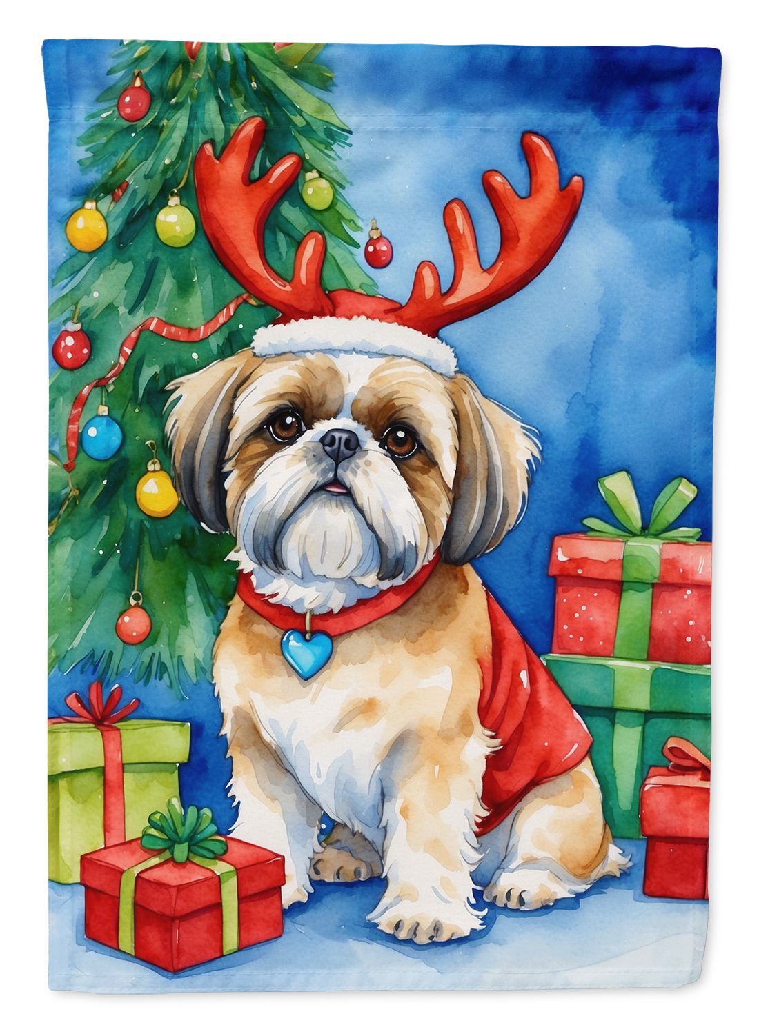 Shih Tzu Christmas Reindeer House Flag Large Porch Sleeve Pole Decorative Outside Yard Banner Artwork Wall Hanging, Polyester, House Size, Multicolor_maomaolike.com