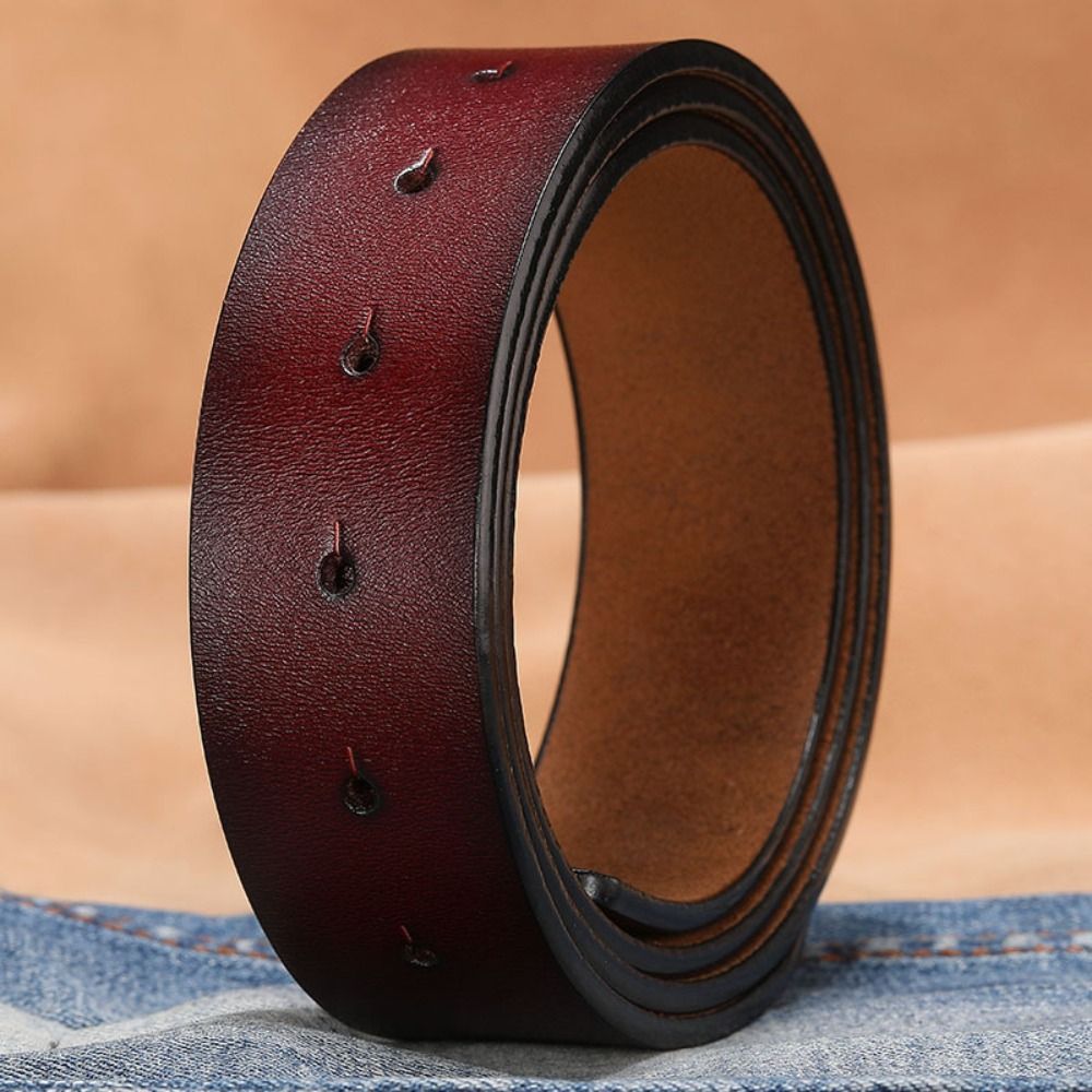 HOT Cowhide Brand Designer Craft DIY No Buckle Girdle Genuine Leather Belt Classic Waistband 3.3/3.8cm with Hole_maomaolike.com