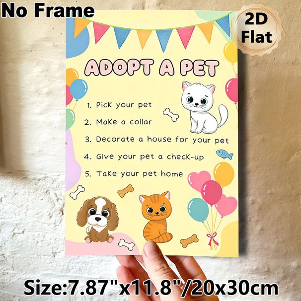 Adopt A Pet Painting Poster, Colorful Cute Cartoon Style Poster, Informative Pet Adoption Step Guide, Ideal For Pet Adoption Events And Pet Care_maomaolike.com