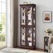 Lighted Glass Curio Display Cabinet,Display Cabinet,Glass Storage Cabinet Glass Wine Cabinet Wood Frame Toy Display For Living Room, Kitchen_maomaolike.com