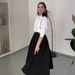 Women's Clothing all match solid color shirt high waist large swing skirt two piece suit_maomaolike.com
