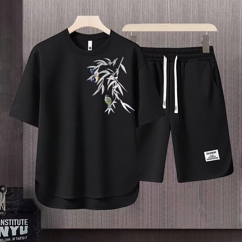Men's Clothing 2024 Waffle Casual Summer Suit Men's Loose Teen Short sleeved T shirt Shorts Handsome Two piece Suit_maomaolike.com