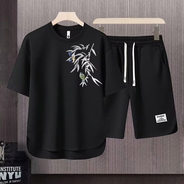 Men's Clothing 2024 Waffle Casual Summer Suit Men's Loose Teen Short sleeved T shirt Shorts Handsome Two piece Suit_maomaolike.com