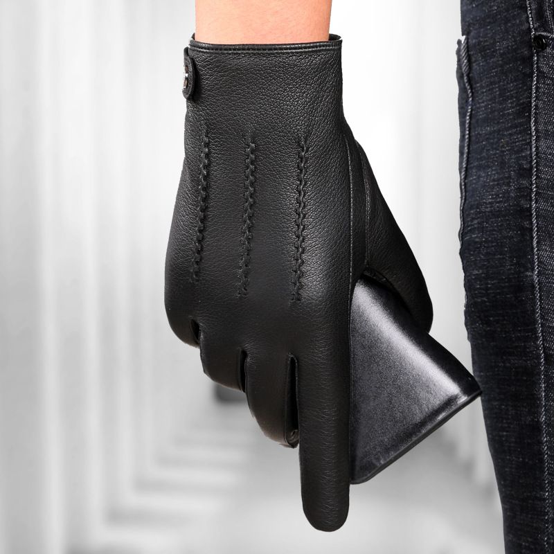 Leather gloves for men autumn and winter warm and thick velvet driving and riding simple business handsome tide_maomaolike.com