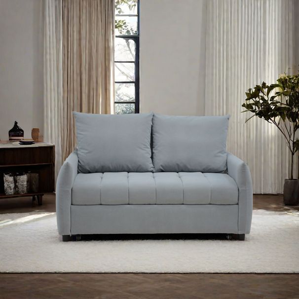 57.48" Big Size Sofa Bed Line Fabric Futon Couch With Adjustable Backrest, Modern Loveseat Sofa Sleeper For Living Room_maomaolike.com