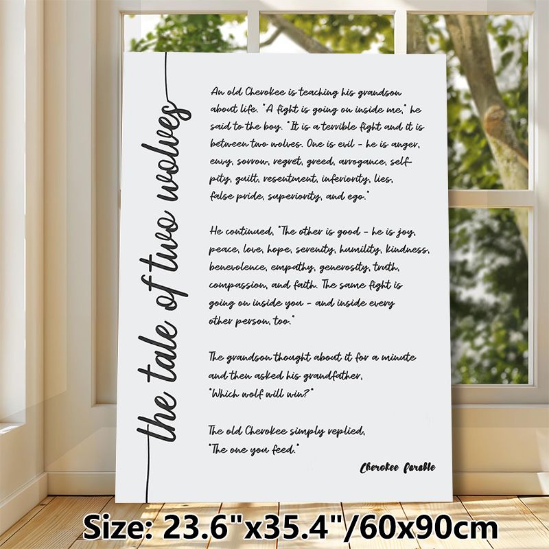 The Tale Of Two Wolves Painting Poster, Minimalist Handwritten Parable Text Poster, Inspirational Life Message Decor Idea For Home Office, Living Room_maomaolike.com
