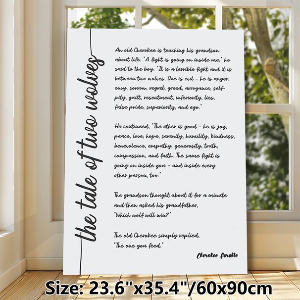 The Tale Of Two Wolves Painting Poster, Minimalist Handwritten Parable Text Poster, Inspirational Life Message Decor Idea For Home Office, Living Room_maomaolike.com