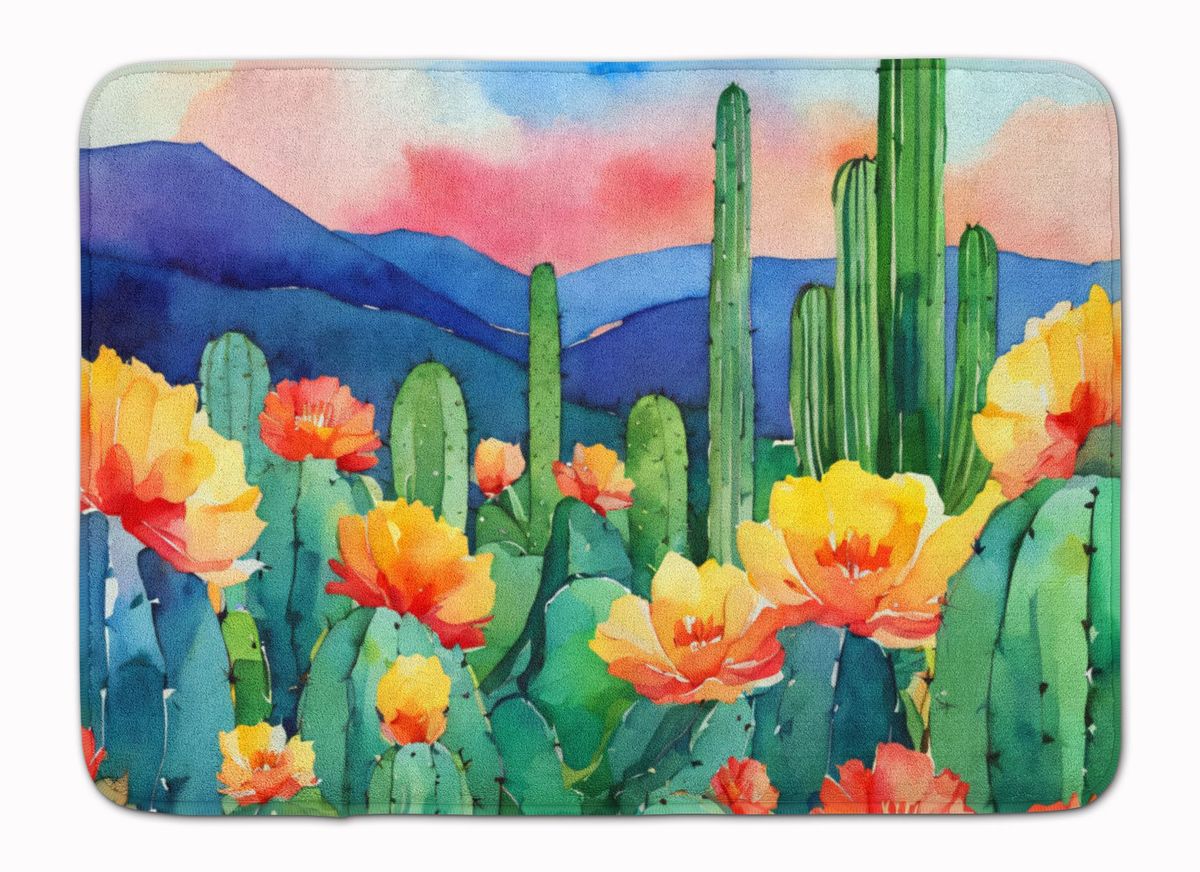 Arizona Saguaro Cactus Blossom In Watercolor Memory Foam Kitchen Mat Machine Washable Anti-Fatigue Mat Cushion Comfort Bath Mat Or Kitchen Rug_maomaolike.com