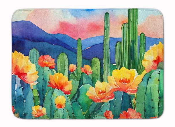 Arizona Saguaro Cactus Blossom In Watercolor Memory Foam Kitchen Mat Machine Washable Anti-Fatigue Mat Cushion Comfort Bath Mat Or Kitchen Rug_maomaolike.com