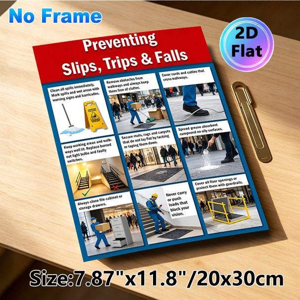 Preventing Slips, Trips & Falls Safety Guide Painting Poster, Clear Informative Illustrated Safety Instruction Poster, Practical Workplace Safety Tips_maomaolike.com