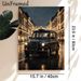 Vintage Black Taxi Painting Poster, Moody Rainy Urban Night Scene Poster, Warm Festive Lighting Design Ideal For Living Room, Office Wall Decor_maomaolike.com