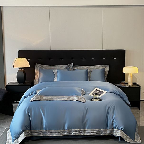 Simple Solid Color High-Count High-Density Washed Satin Cotton Bed Sheet Pillowcase Four-Piece Set Factory Wholesale_maomaolike.com