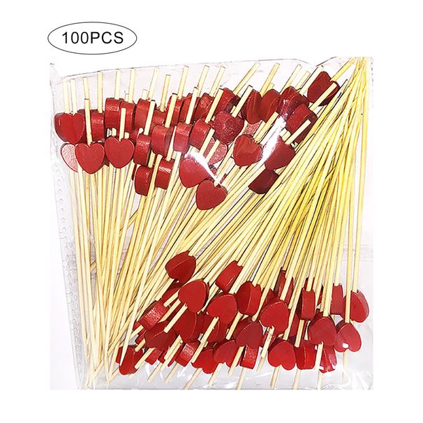 100x Love Heart Bamboo Pick Buffet Food Cupcake Fruit Tail Fork Dsert Salad Stick For Picnic Wedding Party Home_maomaolike.com