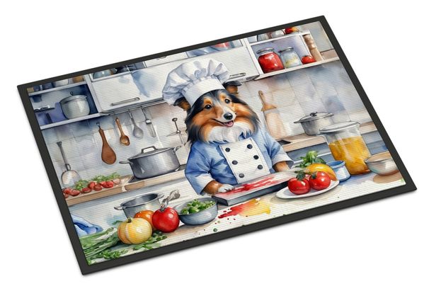 Sheltie The Chef Doormat Front Door Mat Indoor Outdoor Rugs For Entryway, Non Slip Washable Low Pile, 24H X 36W_maomaolike.com