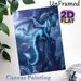 Moonlit Ice Dragon Painting Poster, Mystical Glowing Icy Dragon Perched On Rocky Peak Under Full Moon Poster, Captivating Fantasy Decor Ideal For_maomaolike.com