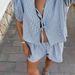 Women's Plaid Striped Elastic Cuffs Casual Fashion Tie Elastic Waist Shorts Set_maomaolike.com