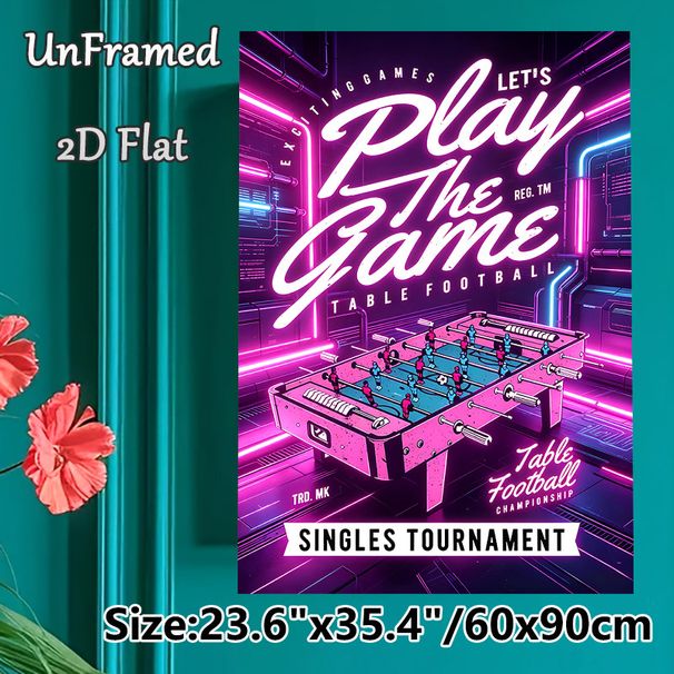 Table Football Themed Painting Poster, Neon Cyber-style Vibrant Table Football Scene Poster, Eye-catching Gaming Decor Ideal For Game Rooms And_maomaolike.com