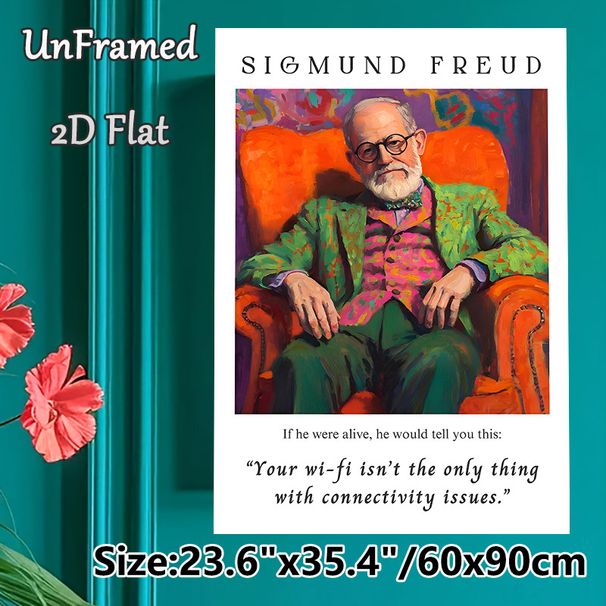 Sigmund Freud Humorous Quote Painting Poster, Vibrant Colorful Portrait Poster, Witty Connectivity-themed Decor, Suitable For Home Office, Therapy_maomaolike.com