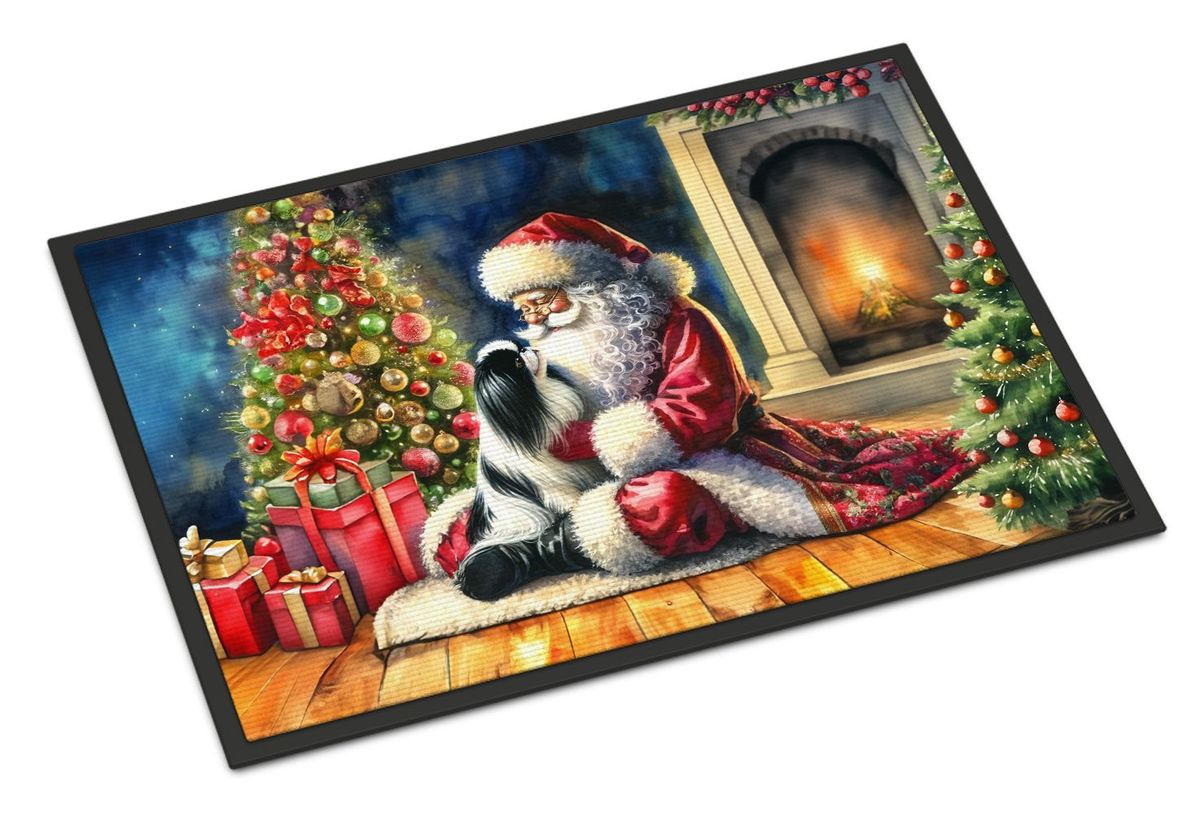 Japanese Chin And Santa Claus Doormat Front Door Mat Indoor Outdoor Rugs For Entryway, Non Slip Washable Low Pile, 24H X 36W_maomaolike.com