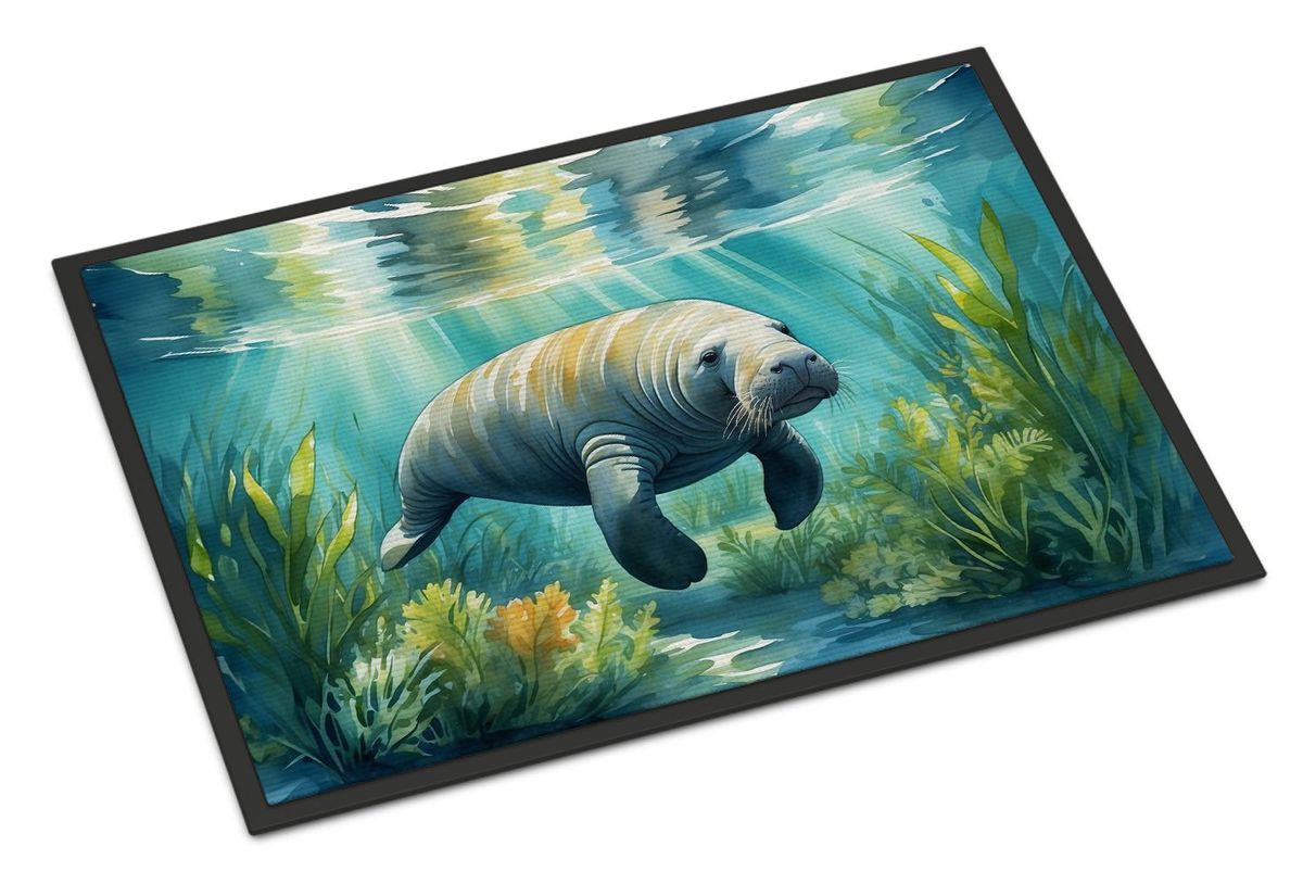 Manatee In A Seagrass Bed Doormat Front Door Mat Indoor Outdoor Rugs For Entryway, Non Slip Washable Low Pile, 24H X 36W_maomaolike.com