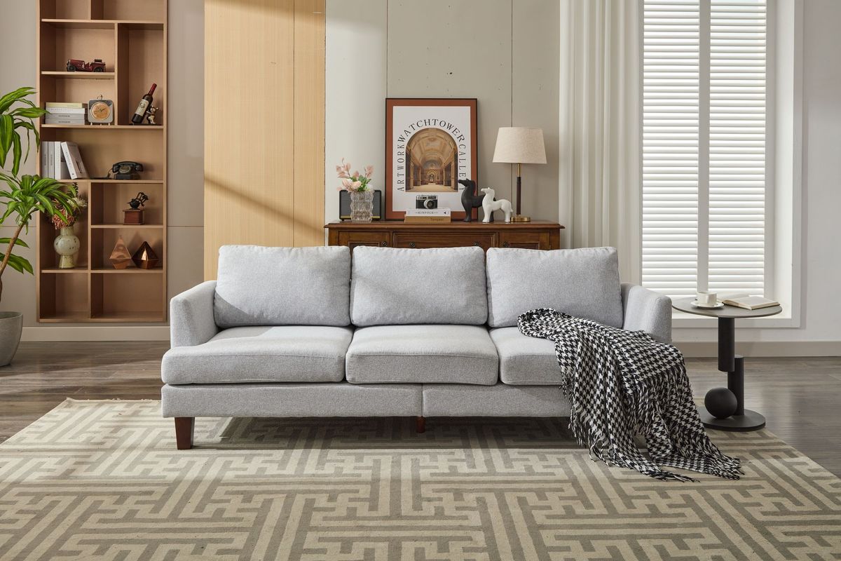 Fabric 3 Seater Couch With 2 USB, Comfortable Sectional Couches And Sofas For Living Room Bedroom Office Small Space, Easy Assembly & Comfy Cushion,Light Grey_maomaolike.com