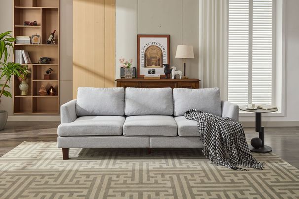 Fabric 3 Seater Couch With 2 USB, Comfortable Sectional Couches And Sofas For Living Room Bedroom Office Small Space, Easy Assembly & Comfy Cushion,Light Grey_maomaolike.com