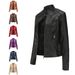 women's leather jacket women's slim-fit jacket thin section spring and autumn coat ladies motorcycle suit large size stand-up collar leather jacket_maomaolike.com
