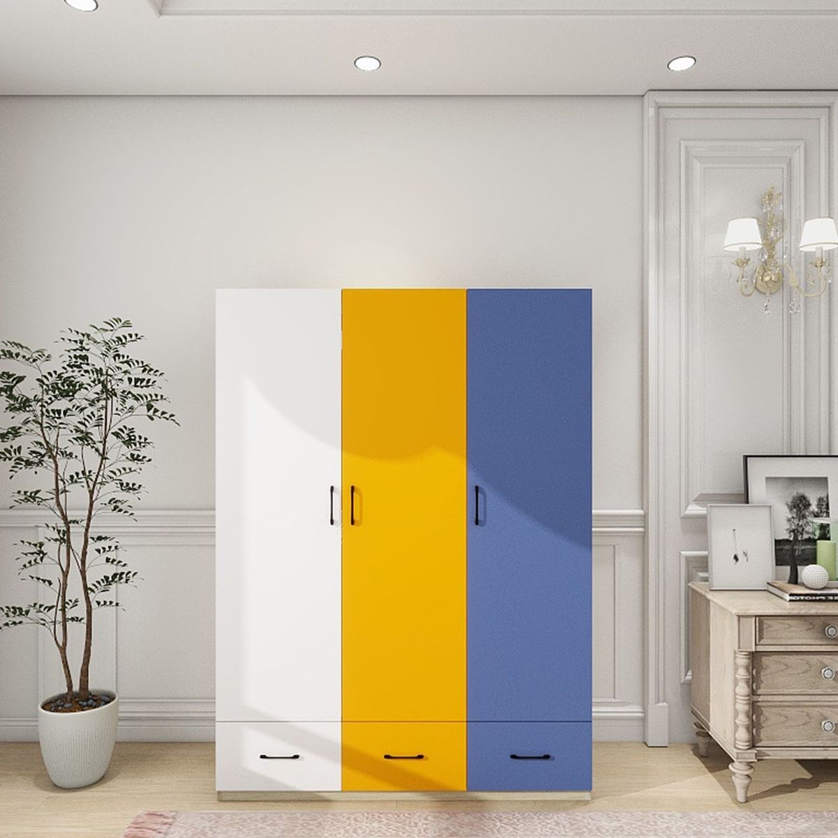 Doors Bedroom Armoire Wardrobe Closet Cabinet, Wardrobe Closet With Hanging Rod, Wood Closet Wardrobe For Large Storage, Armoires And Wardrobes With Drawers Wooden -- 2 Packages_maomaolike.com