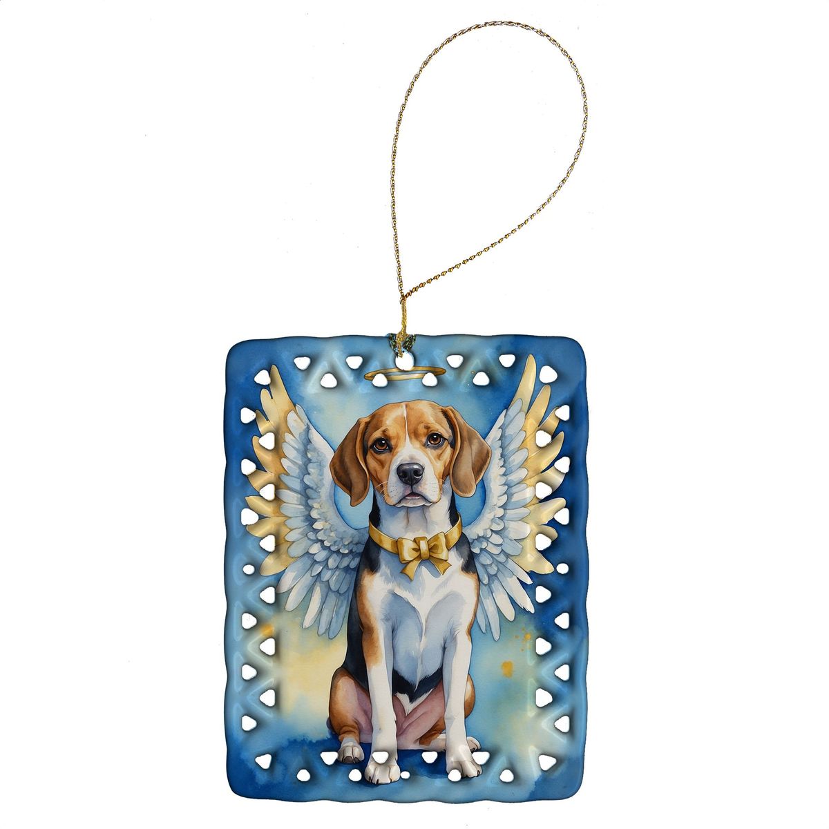 Beagle My Angel Porcelain Ornament Christmas Tree Hanging Decorations For Home Christmas Holiday, Rectangle, Gift, Multicolor_maomaolike.com
