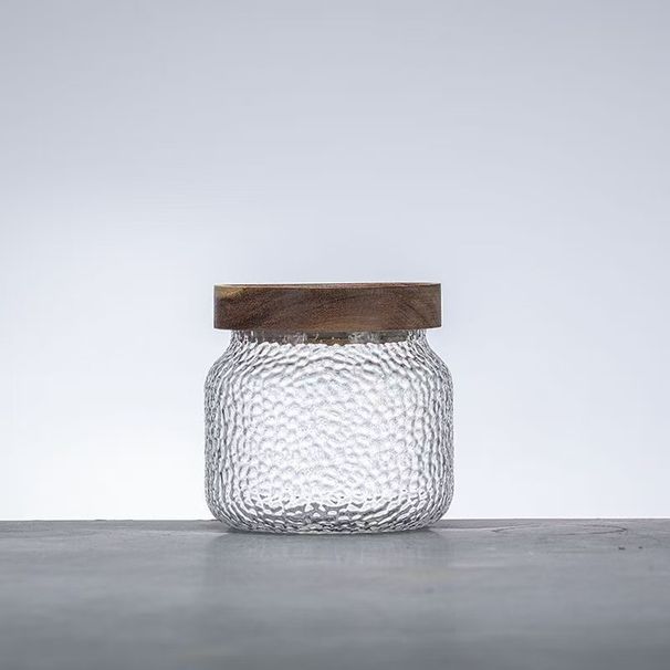 Hammered Glass Storage Jar With Acacia Wood Lid - Airtight Container For Coffee Tea Spices & Dry Goods (Decorative_maomaolike.com