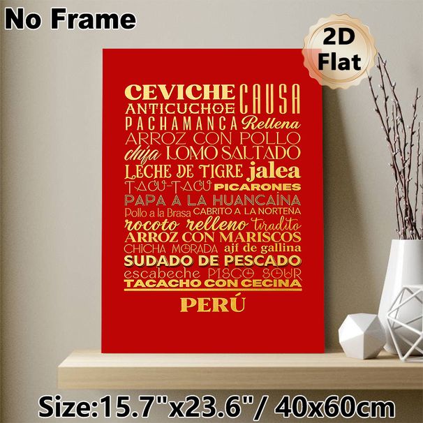 Peruvian Cuisine Painting Poster, Luxe Red & Gold Typographic Poster, Features Classic Peruvian Dish Names, Ideal For Restaurant And Kitchen Decor_maomaolike.com