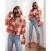 Women's Clothing New 2024 Fashion Suit Collar Plaid Printed Wool Coat_maomaolike.com