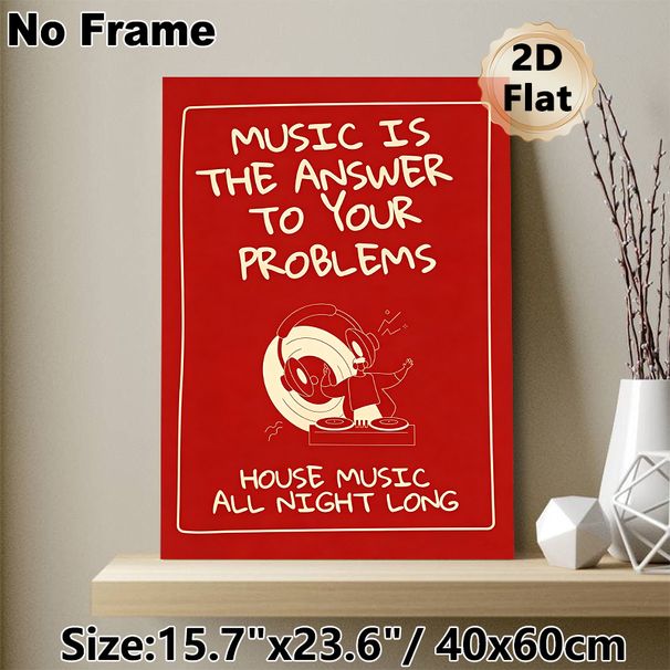House Music Themed Painting Poster, Vibrant Red Minimalist Style Poster, Inspiring Music Quote With DJ Graphic, Ideal For Music Studio, Living Room_maomaolike.com