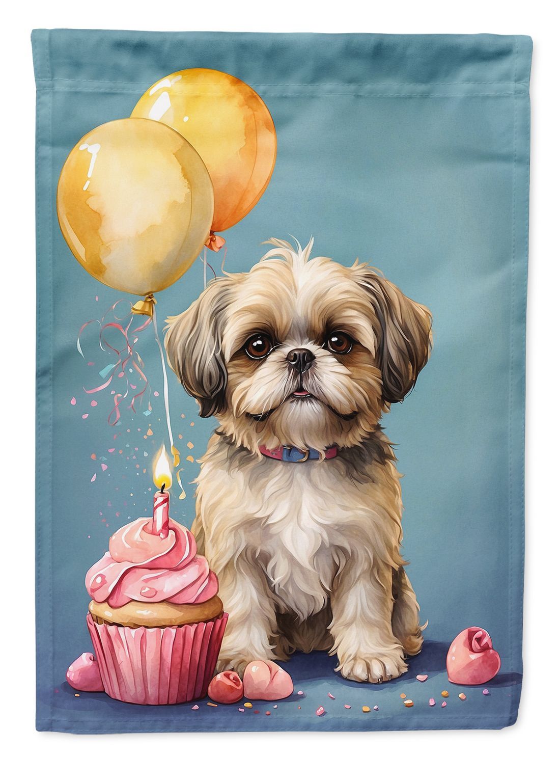 Shih Tzu Happy Birthday House Flag Large Porch Sleeve Pole Decorative Outside Yard Banner Artwork Wall Hanging, Polyester, House Size, Multicolor_maomaolike.com