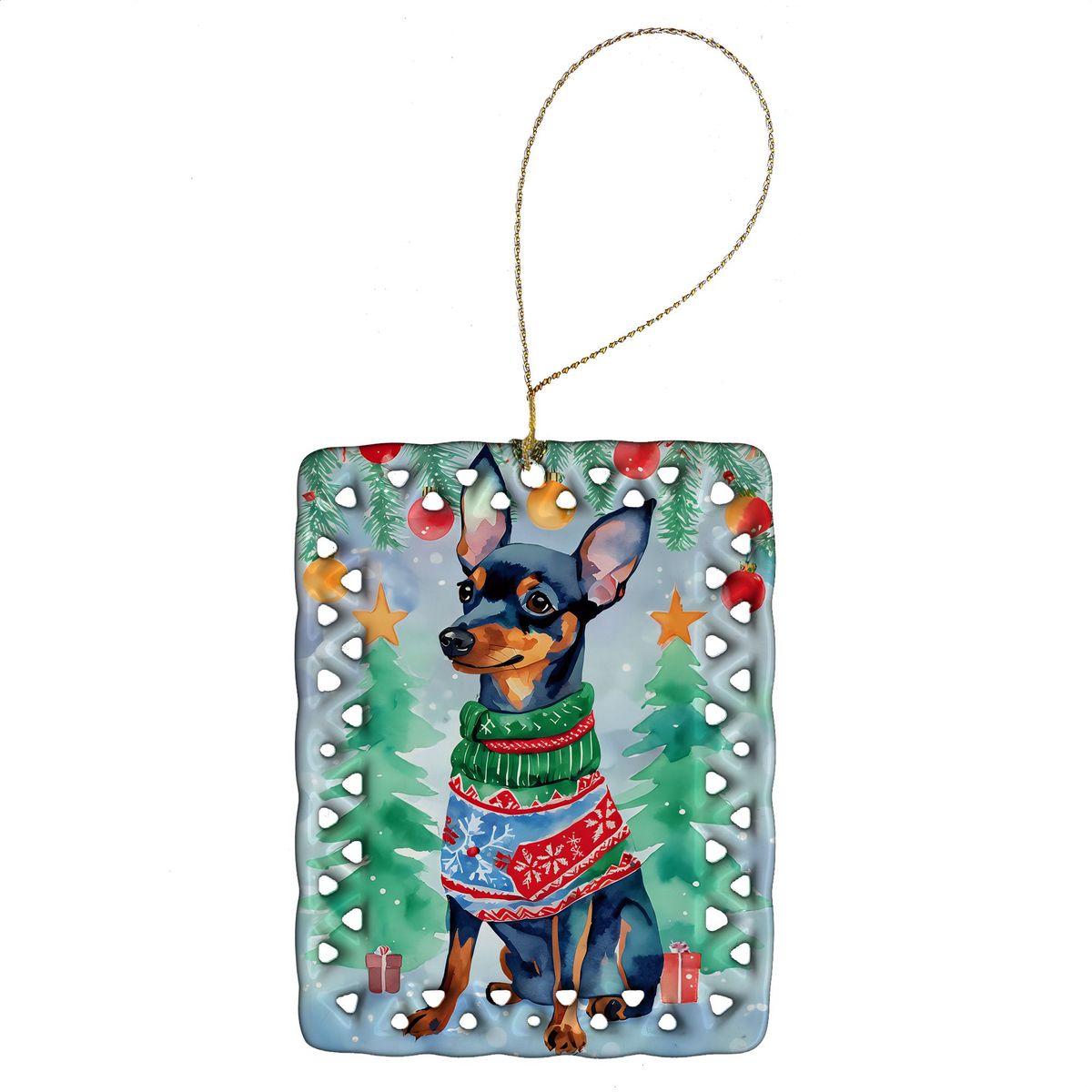 Miniature Pinscher Christmas Porcelain Ornament Christmas Tree Hanging Decorations For Home Christmas Holiday, Rectangle, Gift, Multicolor_maomaolike.com