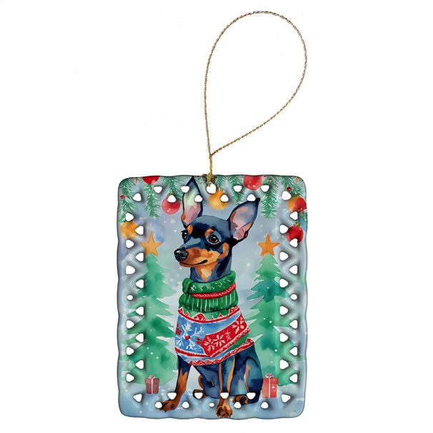 Miniature Pinscher Christmas Porcelain Ornament Christmas Tree Hanging Decorations For Home Christmas Holiday, Rectangle, Gift, Multicolor_maomaolike.com