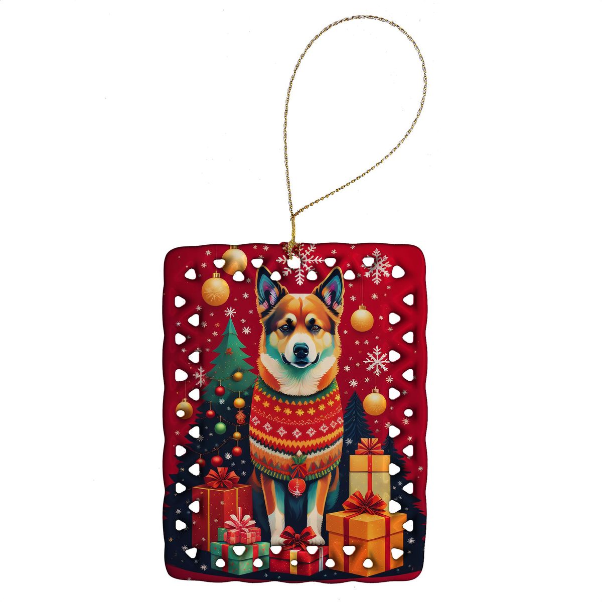 Norwegian Buhund Holiday Christmas Porcelain Ornament Christmas Tree Hanging Decorations For Home Christmas Holiday, Rectangle, Gift, Multicolor_maomaolike.com