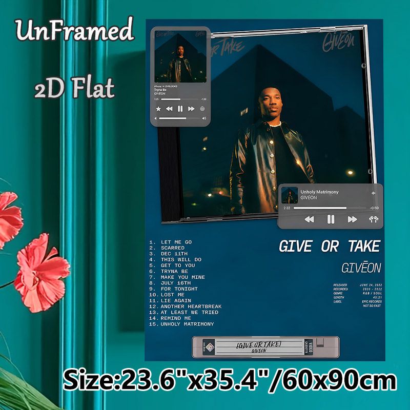 Giveon's Give Or Take Album Themed Painting Poster, Retro-style Music Art Poster, Features Album Tracklist & Music Player Interface, Suitable For_maomaolike.com