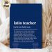 Latin Teacher Definition Painting Poster, Minimalist Typographic Dark Blue Poster With Greek Column Outline, Informative Humorous Decor Ideal For_maomaolike.com