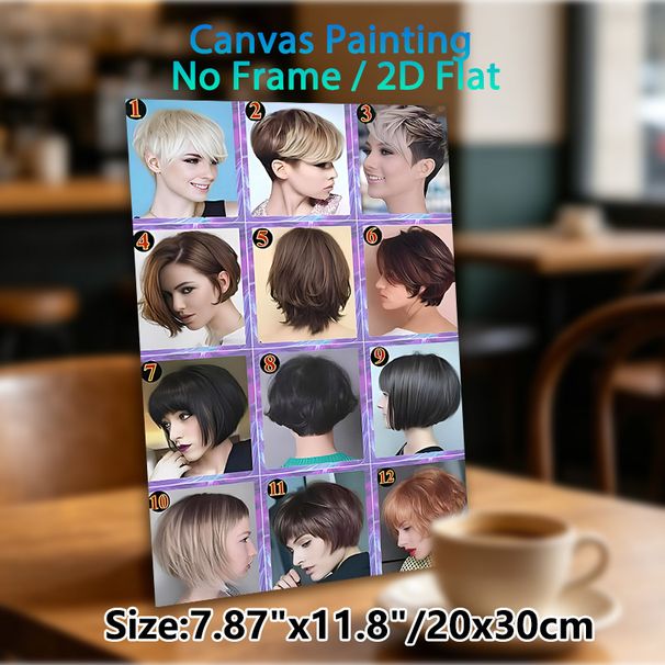 Short Hairstyles Collection Painting Poster, Stylish 12 Curated Short Hair Styles Collage Poster, Hair Styling Reference Idea For Beauty Salon_maomaolike.com