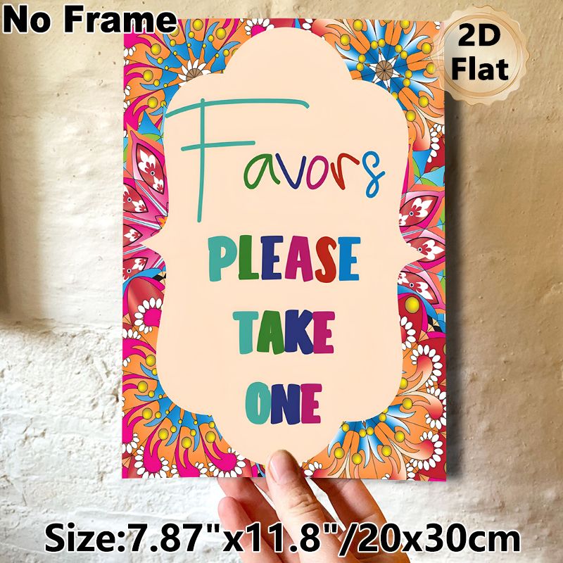 Favors Please Take One Themed Painting Poster, Vibrant Floral Border & Colorful Typography Poster, Eye-catching Reminder Sign Suitable For Parties_maomaolike.com