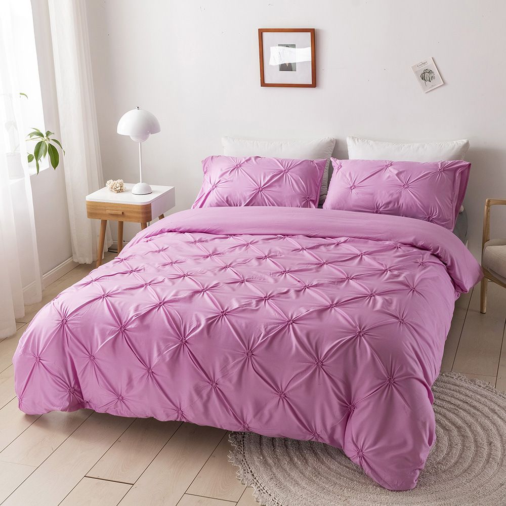 Flower Solid Color Quilt Cover Three Piece Set Full Size For UK/USA/Europe Bedding_maomaolike.com