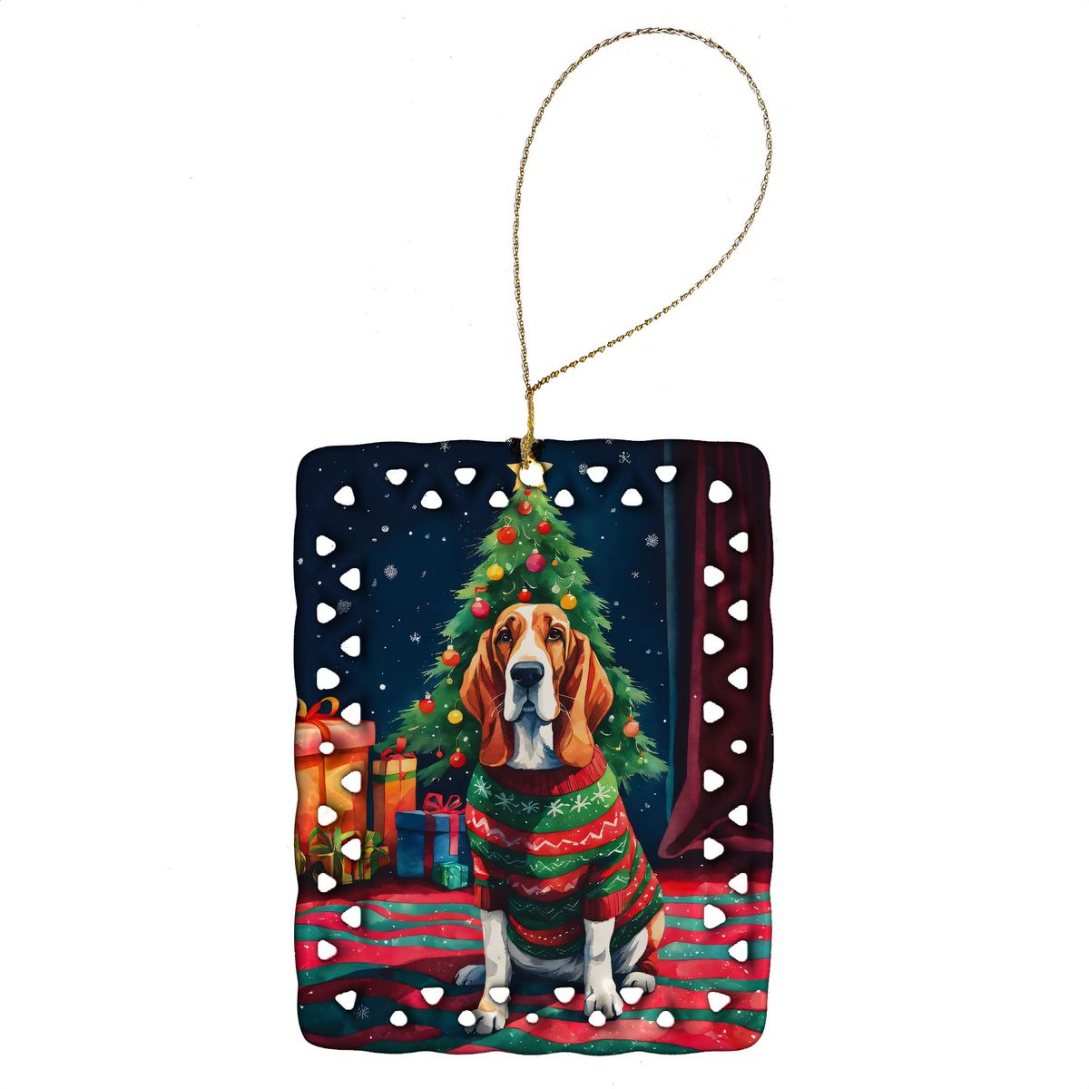 Basset Hound Christmas Porcelain Ornament Christmas Tree Hanging Decorations For Home Christmas Holiday, Rectangle, Gift, Multicolor_maomaolike.com