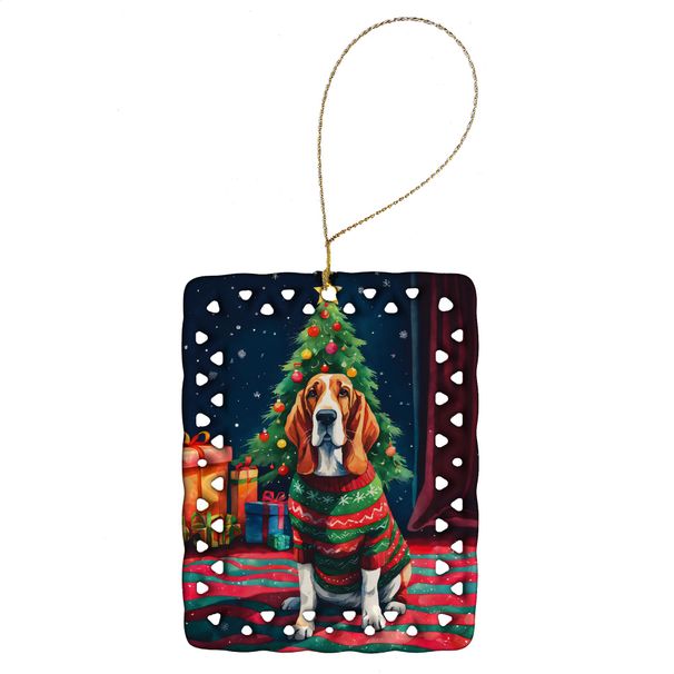 Basset Hound Christmas Porcelain Ornament Christmas Tree Hanging Decorations For Home Christmas Holiday, Rectangle, Gift, Multicolor_maomaolike.com
