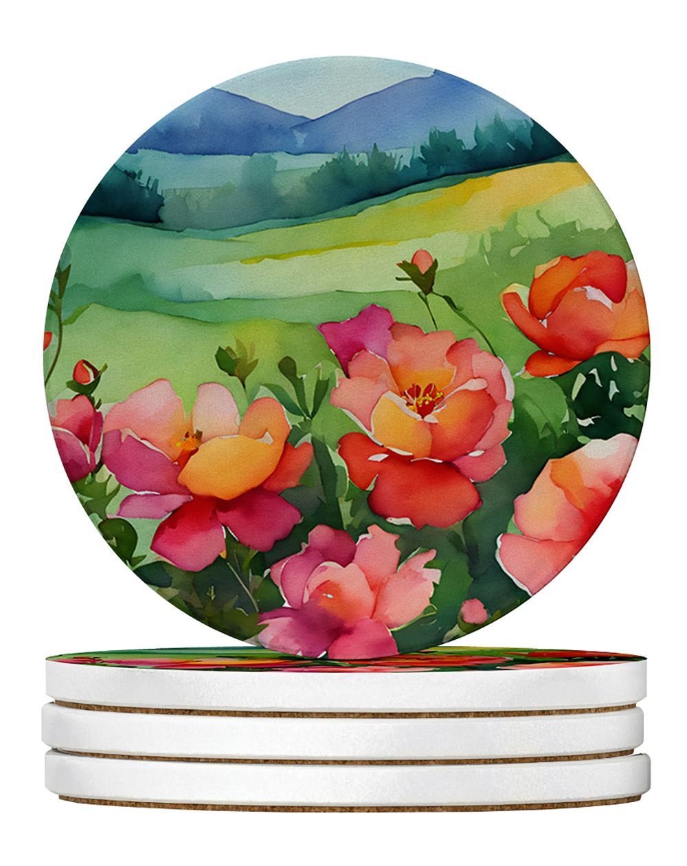 Iowa Wild Prairie Roses In Watercolor Large Sandstone Coasters Pack Of 4 Absorbent Round Coasters Decor Gifts For Men Or Women, 4 In, Multicolor_maomaolike.com