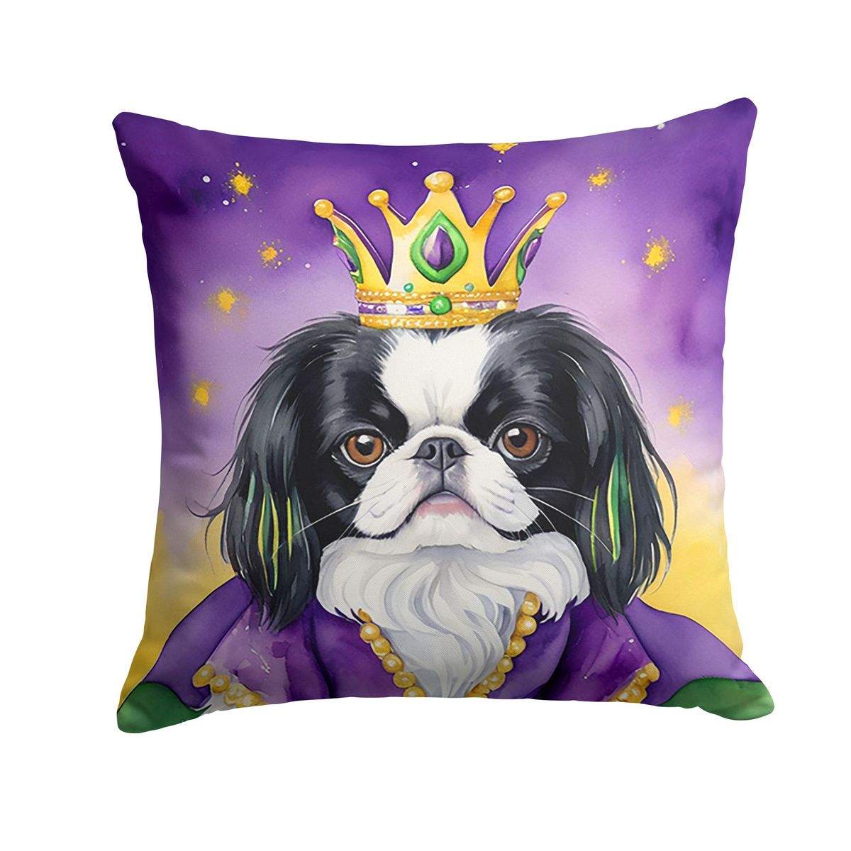 Japanese Chin King Of Mardi Gras Throw Pillow Machine Washable, Indoor Outdoor Decorative Pillow For Couch, Bed Or Patio, 14Hx14W_maomaolike.com