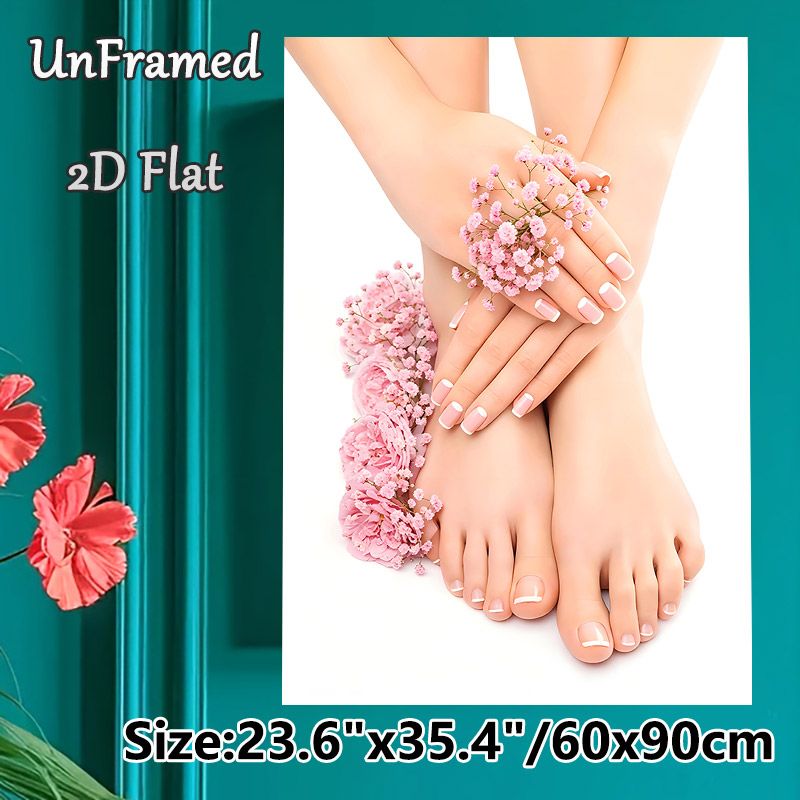 Manicure & Pedicure Themed Painting Poster, Soft-toned Elegant Floral Beauty Scene Poster, Gentle Soothing Decor Ideal For Beauty Salon, Spa And_maomaolike.com