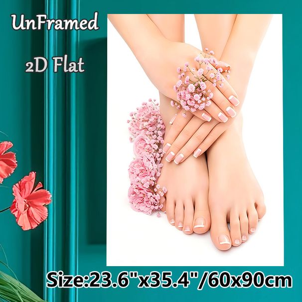 Manicure & Pedicure Themed Painting Poster, Soft-toned Elegant Floral Beauty Scene Poster, Gentle Soothing Decor Ideal For Beauty Salon, Spa And_maomaolike.com