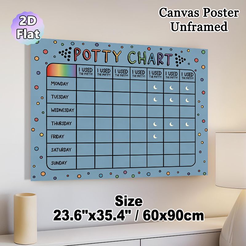 Potty Chart Painting Poster, Playful Colorful Dotted Style With Weekly Potty Tracking Grid Poster, Aids In Potty Training Progress Monitoring, Ideal_maomaolike.com